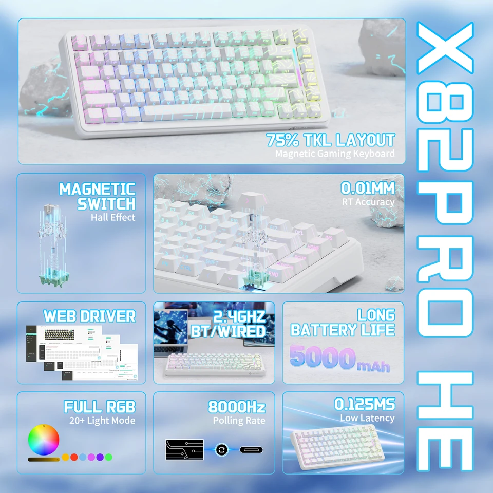ATTACK SHARK X82PRO HE 75% Wireless Gaming Magnetic Keyboard with