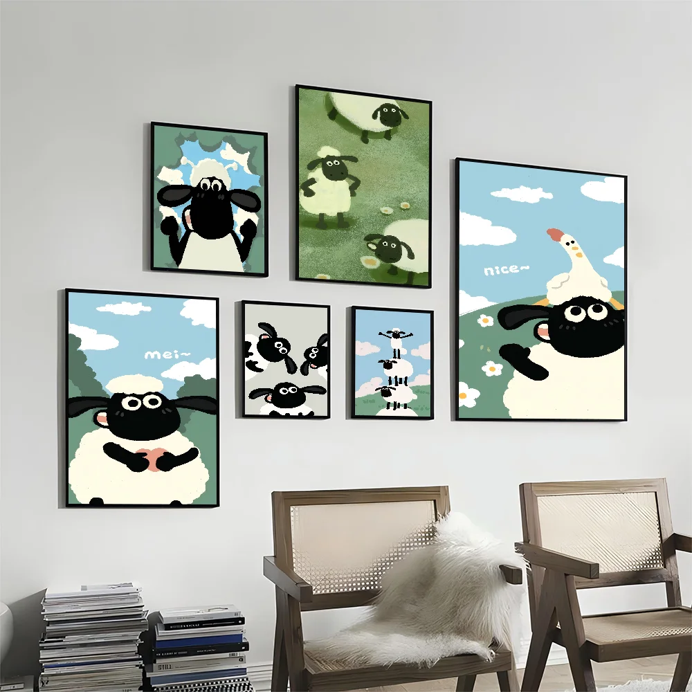 Cute Shaun The Sheep Movie Sticky Posters Vintage Room Home Bar Cafe Decor Room Wall Decor