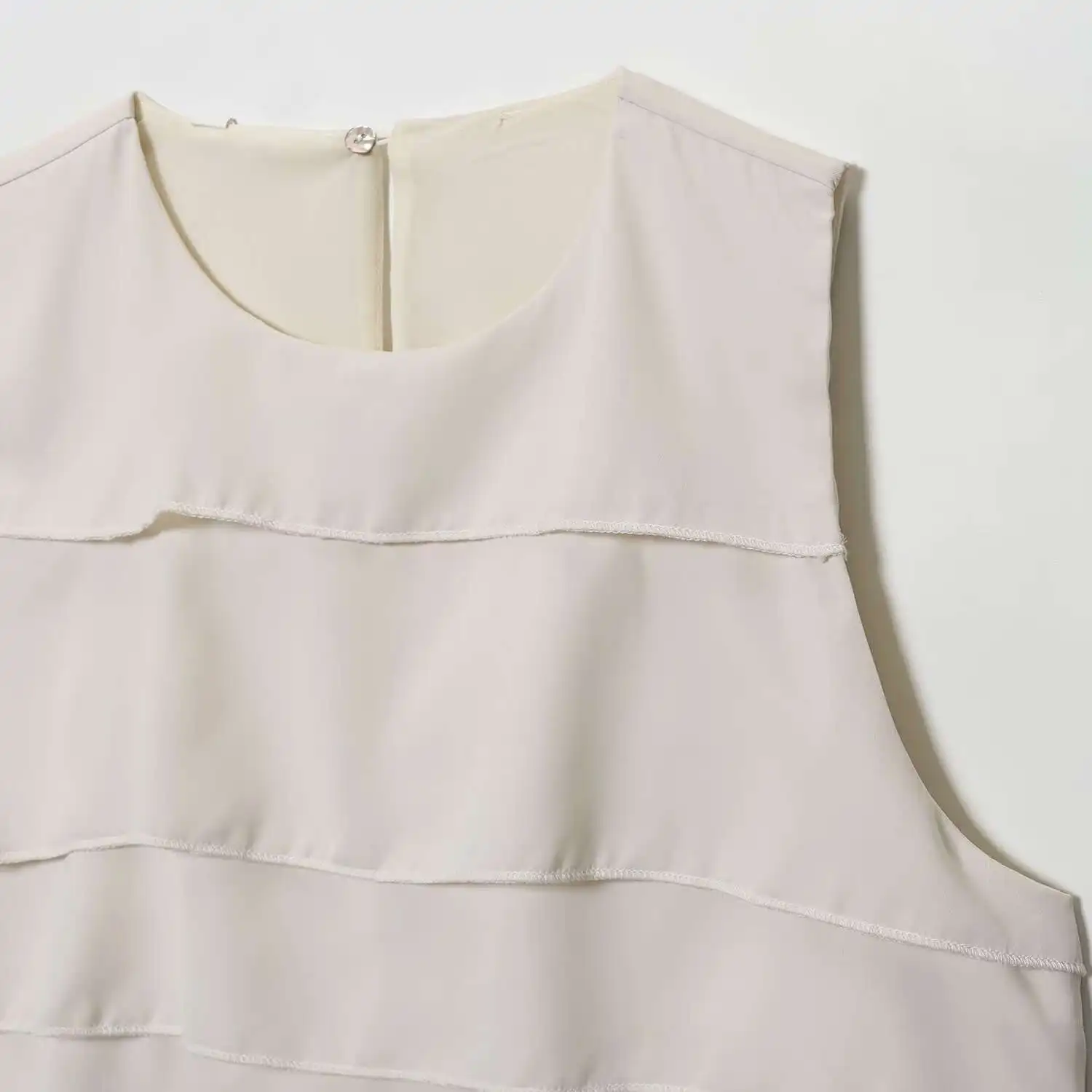 KASLEAD New Women's Faion Satin Feel Ruffle Hem Top redondo Ne Svel Longitud Regular Fibra de Poliéster 00%