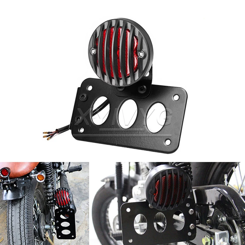 

1 комплект светодиодных красных задних фонарей для мотоцикла с боковым креплением и черным кронштейном для номерного знака