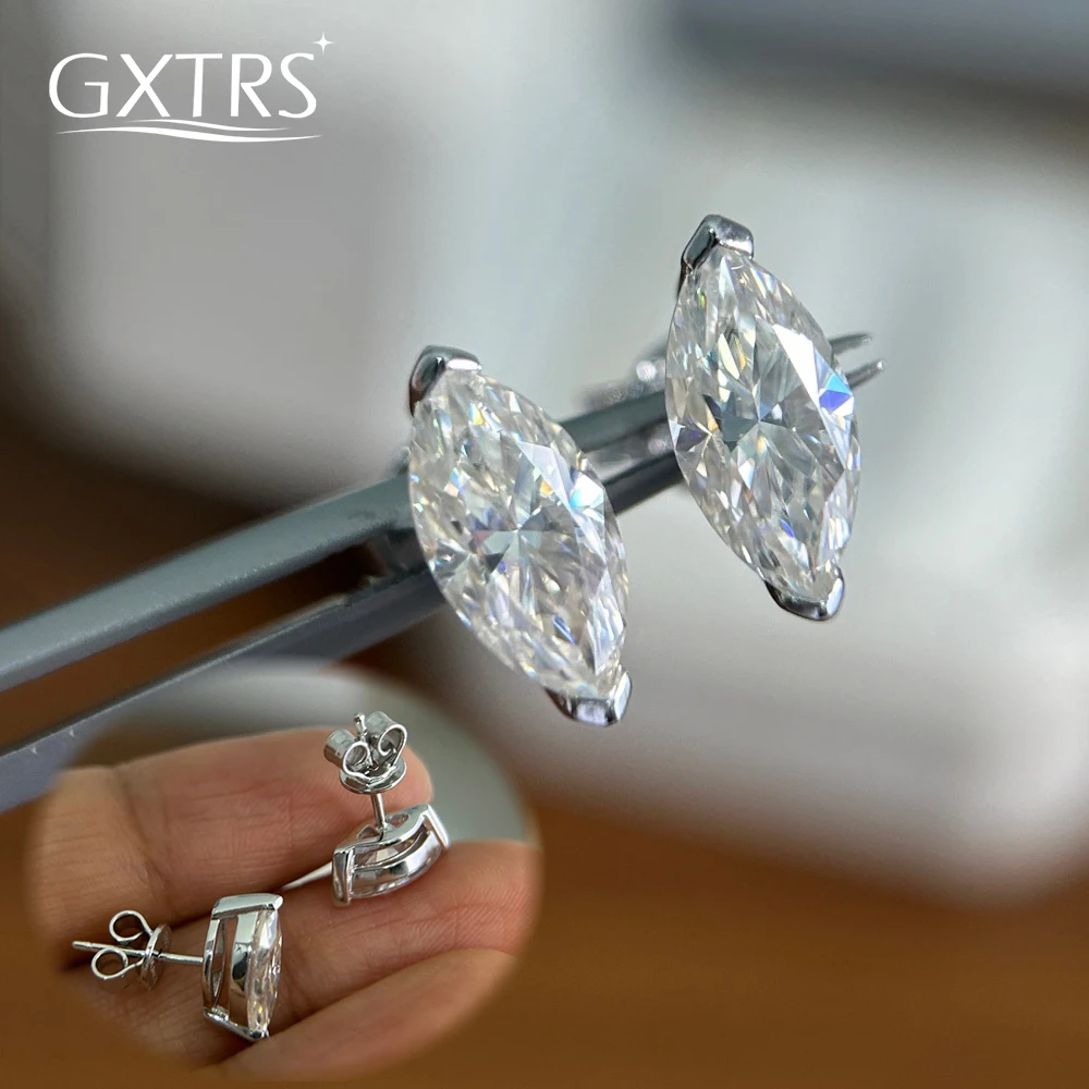 

GXTRS Marquise Cut Moissanite S925 Silver Stud Earrings For Women 0.3-1CT Lab Diamond Wedding Ear Stud Fine Jewelry Certificate