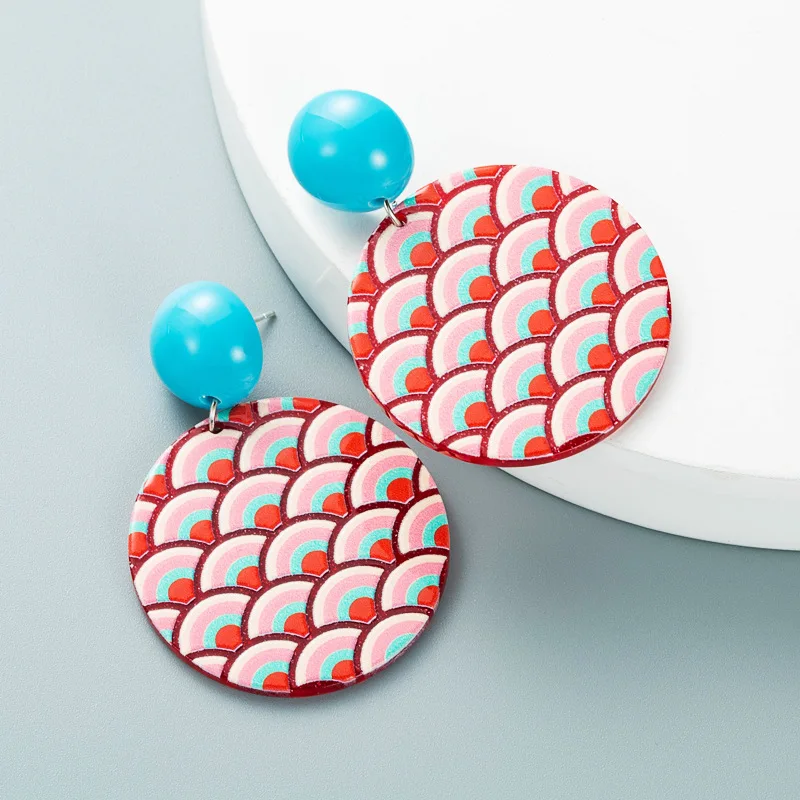 Ins Creative Abstract Art Wind Geometric Printing Resin Earrings Women's Literary Art Fan Bohemian Earrings