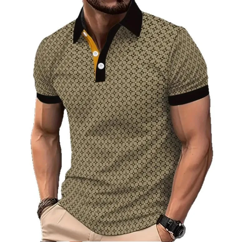 Summer New Men's Polo Shirt Men's Striped Polo Shirt High Quality Short Sleeve Breathable Turn Down Collar Business Casual Tops