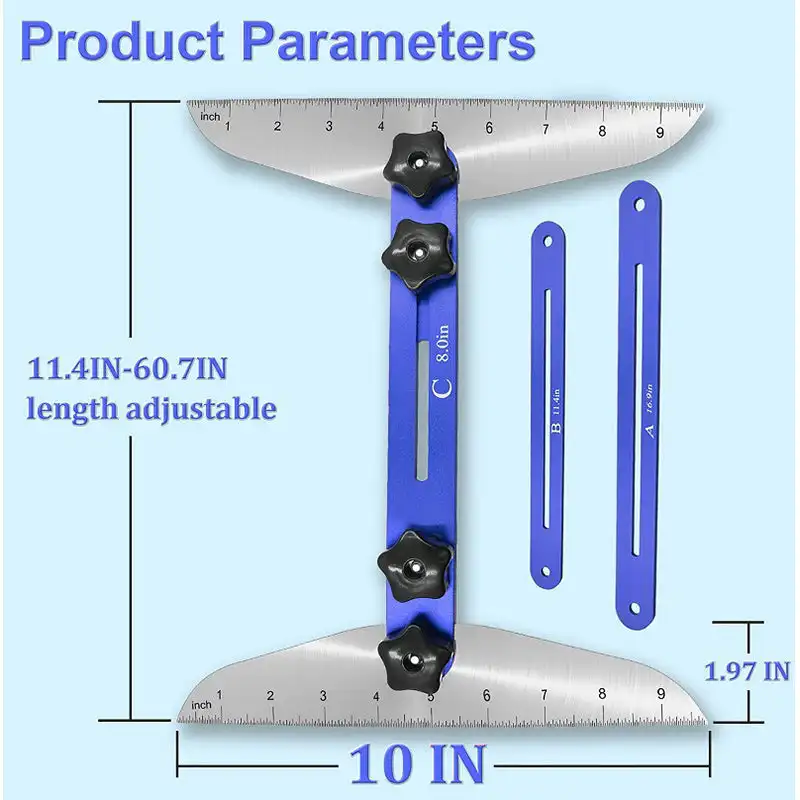 Stair Tread Template Tool 11-60In Metal Measuring Stair Tool Adjustable Stair Tread Gauge for Stairs Risers Shelves Partitions