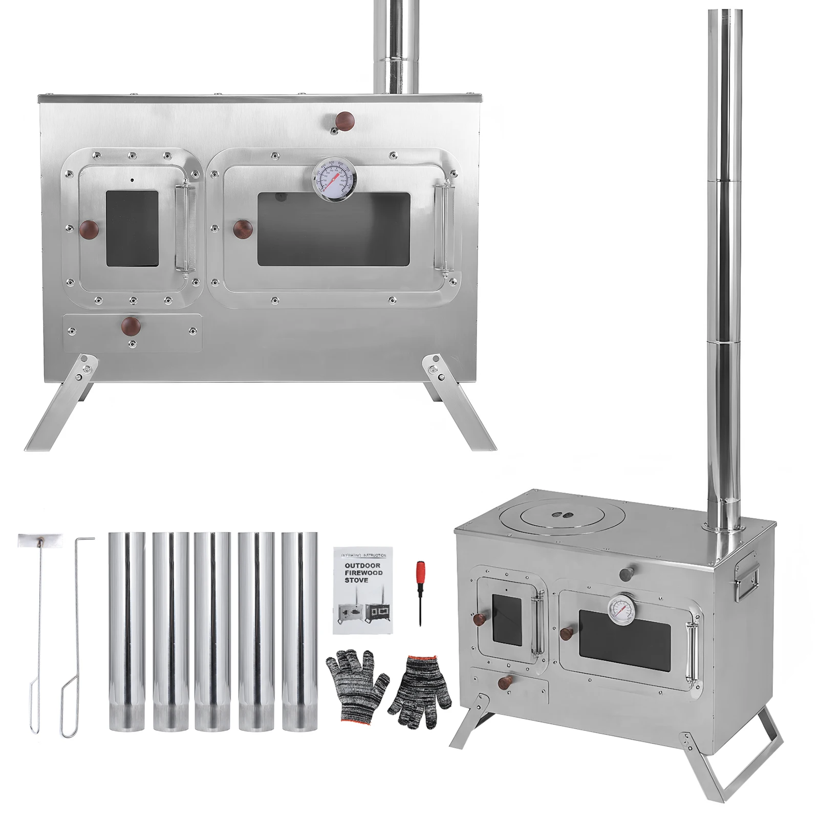 

Палаточная печь с 4 дымоходами из нержавеющей стали, дровяная, для обогрева и приготовления пищи на открытом воздухе, для зимней рыбалки и охоты