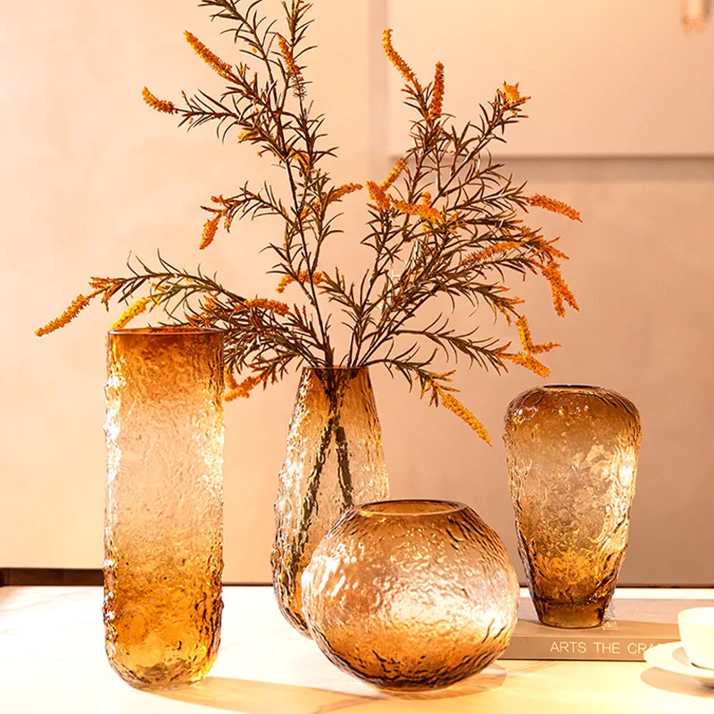 2pcs Irregular relief gradient color art glass vase