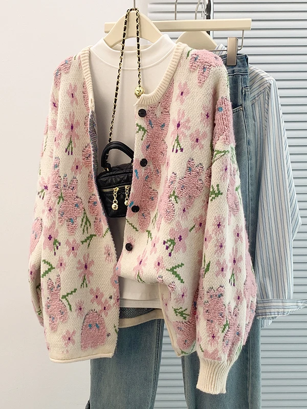 Thiened 캐주얼 니트웨어 아우터웨어 라운드 넥 다용도 대형 사이즈 루즈핏 가을 겨울 신상 여성 패션 스웨터...