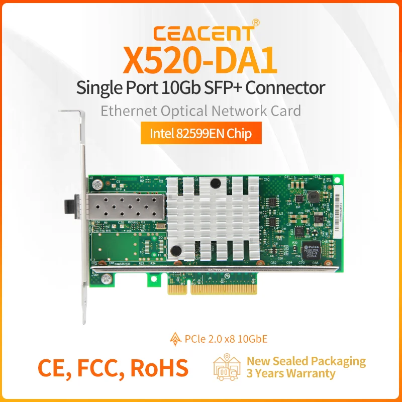 

X520-DA1 Сетевая карта 10 Гбит/с Intel 82599EN 1-портовый SFP+ PCIe 2.1 Серверный адаптер Ethernet X8 Низкопрофильный и полный рост