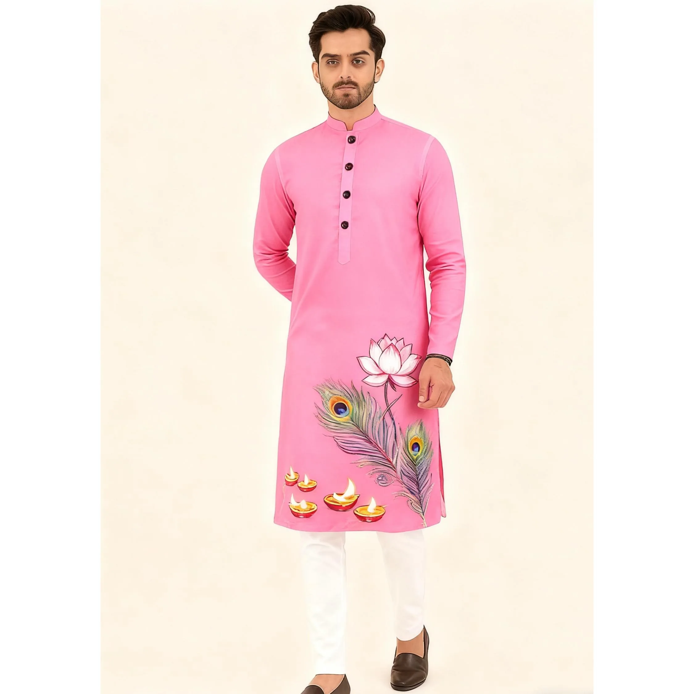 الرجال المسلمات الإسلامية العربية عباية رداء العرقية طباعة الوقوف طوق الشباب منتصف طول قميص معطف فاخر ملابس مسلمة عصرية غير رسمية #6