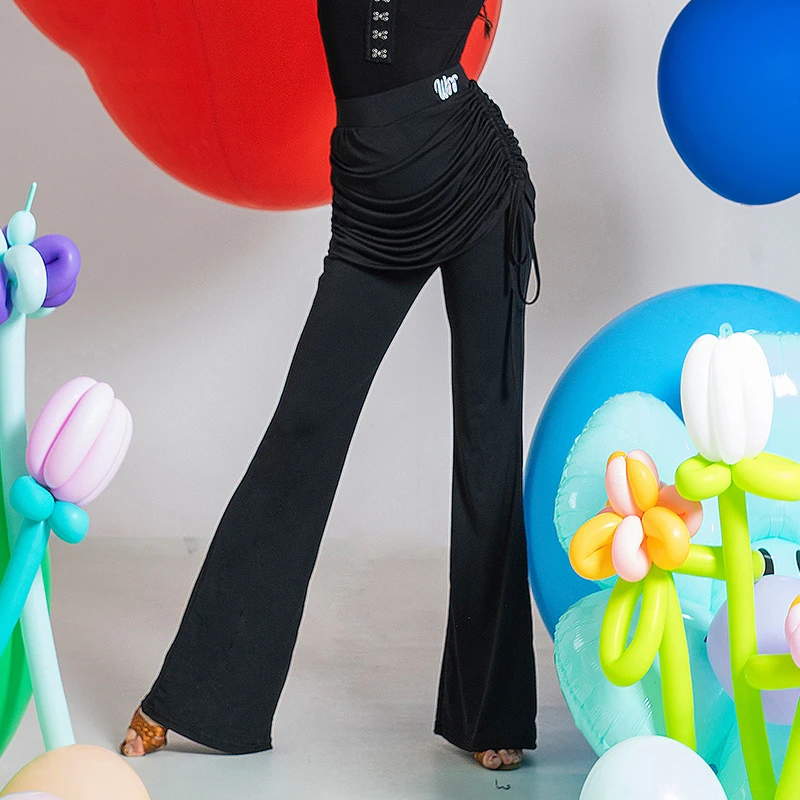 

Ladies Latin Dance Pants Black Drawstring Flared Trousers Adult Women Rumba Salsa Ballroom Dance Clothes Practice Wear DNV22641