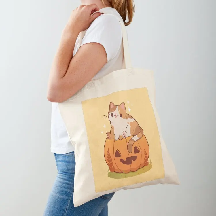 

Orange pumpkin cat Tote Bag hand bag ladies Canvas Canvas shoulder bag reusable shopping