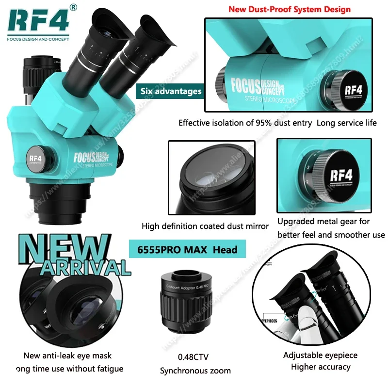 RF4 stereofoniczny mikroskop trójokularowy 360 ° obrotowe ramię przegubowe stojaki do lutowania telefonu naprawa PCB 4K HDMI kamera USB 6555PROMAX