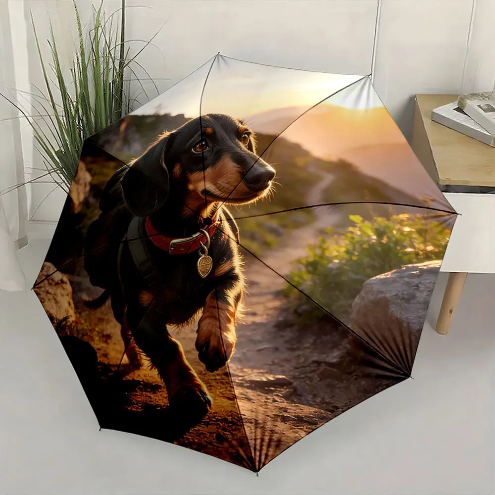 1PC Adventure Awaits: A Dog's Journey Captured on Umbrella Print 8 Iron Ribs Folding Umbrella Auto-Open Fashion Sunshade