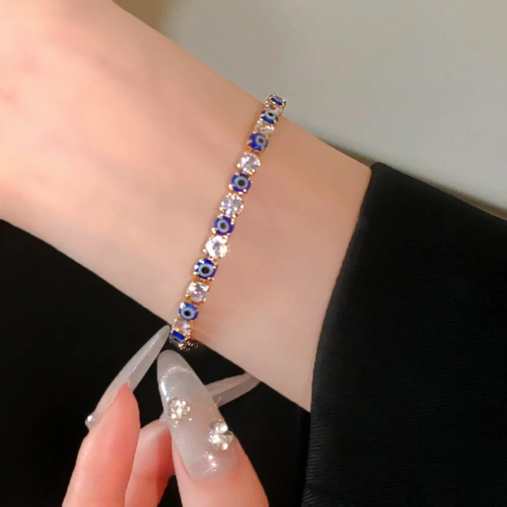 Luxury Vintage Glaze Devil's Eye Bracelet Round Devil's Eye Blue/Red Rhinestone Devil's Eye Bangle Aesthetic Copper Zircon