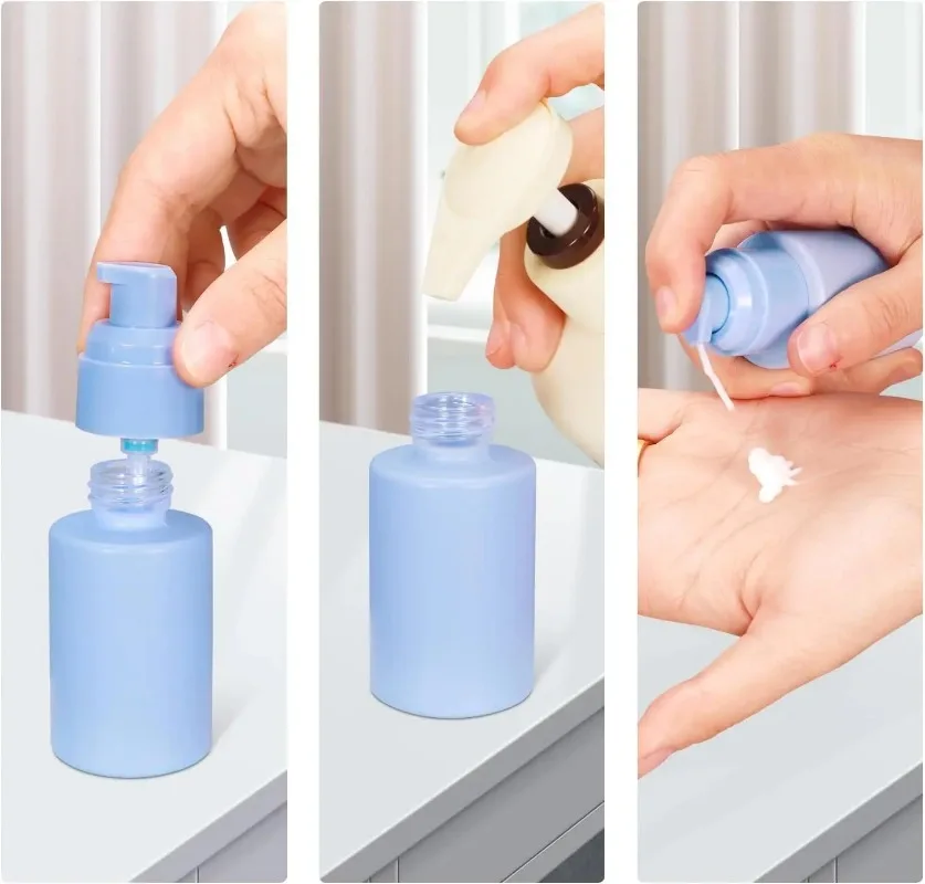 1oz/30ml Empty Glass Pump Bottle Travel Bottle Foundation Bottle Refillable Container for Lotion Liquid Body Cream Essential Oil
