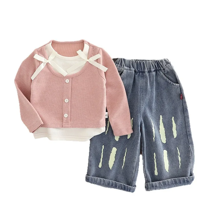 New Spring Autumn Fashion Baby Clothes Children Girls Long Sleeved T-Shirt Pants 2Pcs/Sets Kids Clothing Infant Casual Costume