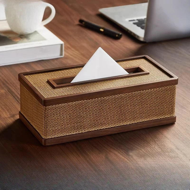 

Premium Woven Walnut Tissue Box Modern Handcrafted Tissue Holder for Living Room Paper Container Desktop Decorative Organizer