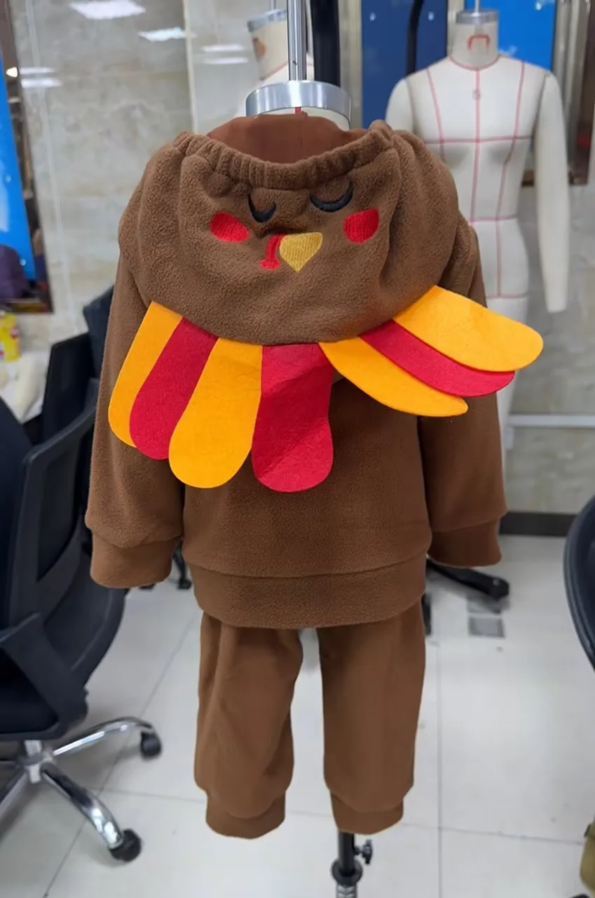 2027 Thanksgiving  Toddler Kids BAby Boys 2-piece Outfit Long Sleeve Turkey Hoodie with Elastic Waist Sweatpants Children's Sets