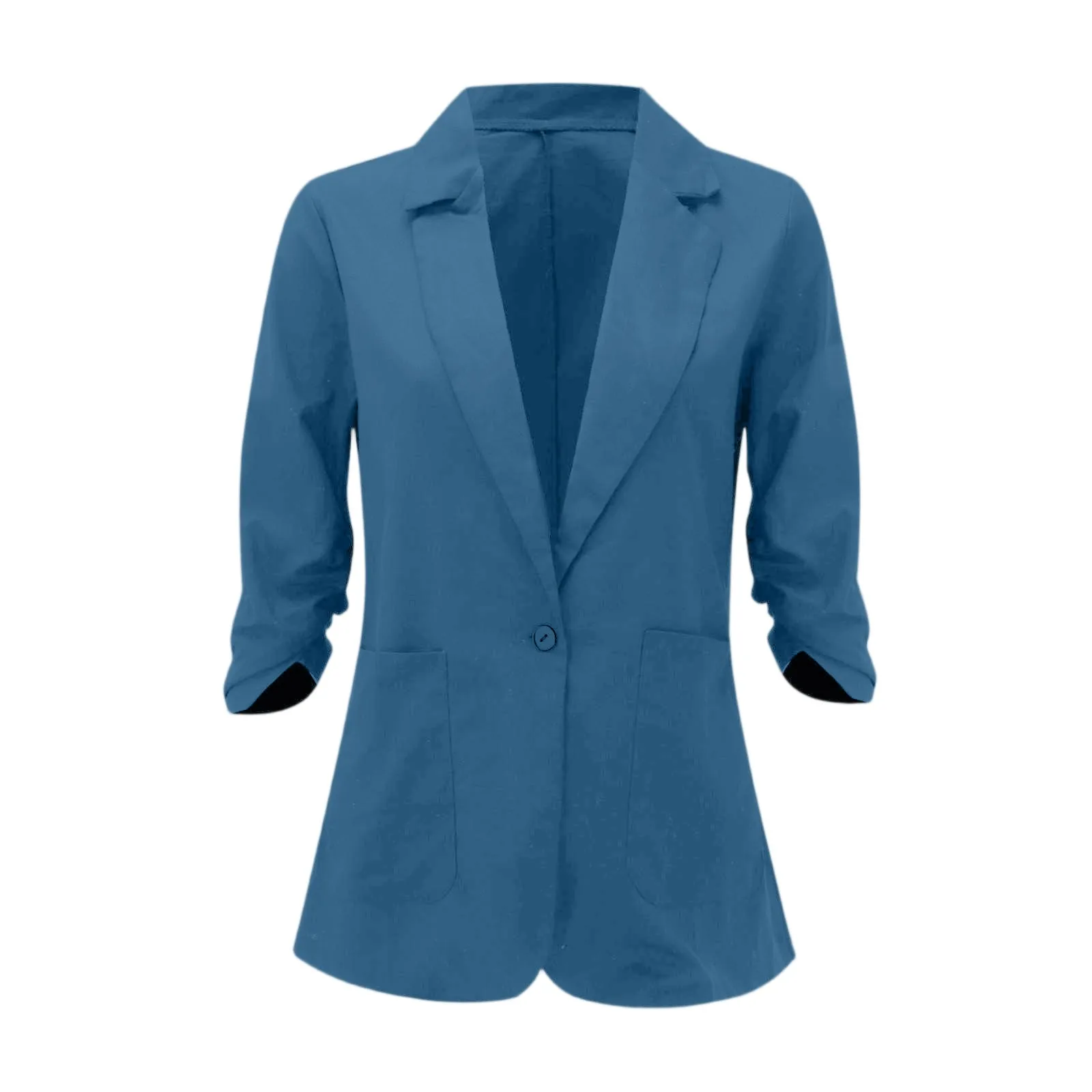 سترة نسائية غير رسمية بلون سادة وطية صدر السترة 3/4 بأكمام جيب بدلة نسائية أنيقة بزر واحد سترة غير رسمية