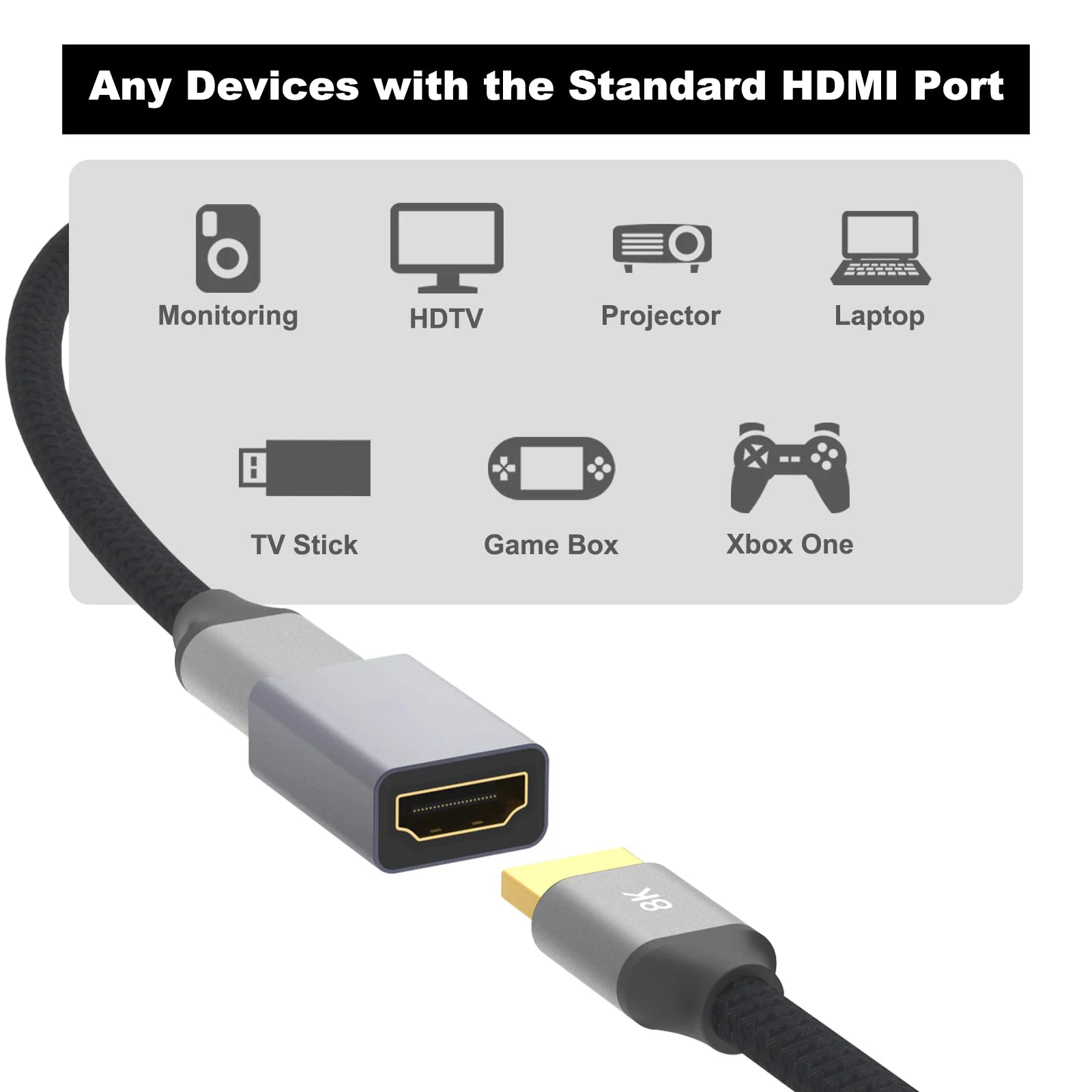 Hdmi-ケーブルコンバーター2.1女性用-女性用アダプター,4k 8k 60hz,ps4 pc tvプロジェクターケーブルhdエクステンダー