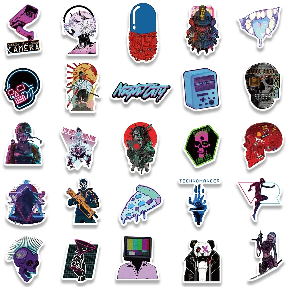 50Pcs Cartoon Cool Cyberpunk Stickers Graffiti Decals Helmet Motorcycle Skateboard Laptop Waterproof Sticker Toys Decor