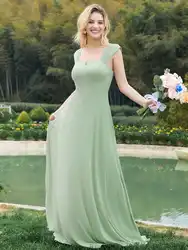 Elegant Evening Dresses Chic High Waist Square Neck Floor length 2024 Ever Pretty of Chiffon Mint Green Bridesmaid Dress