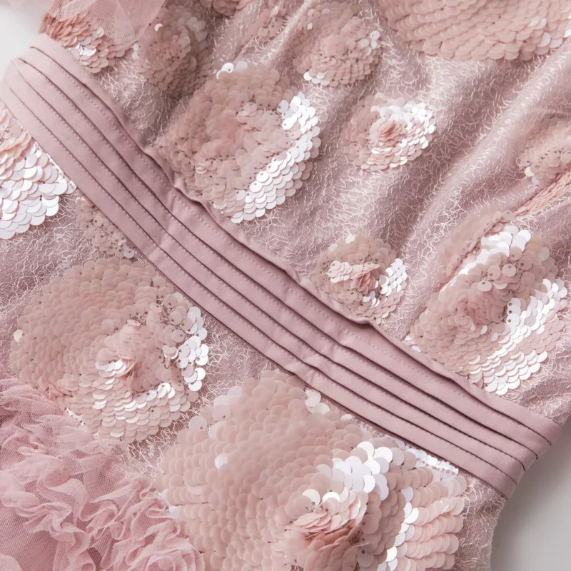 Hksh primavera verão nova maré feminina chique moda elegante doce babados colarinho manga alargamento em camadas saias longas vestido hk5391