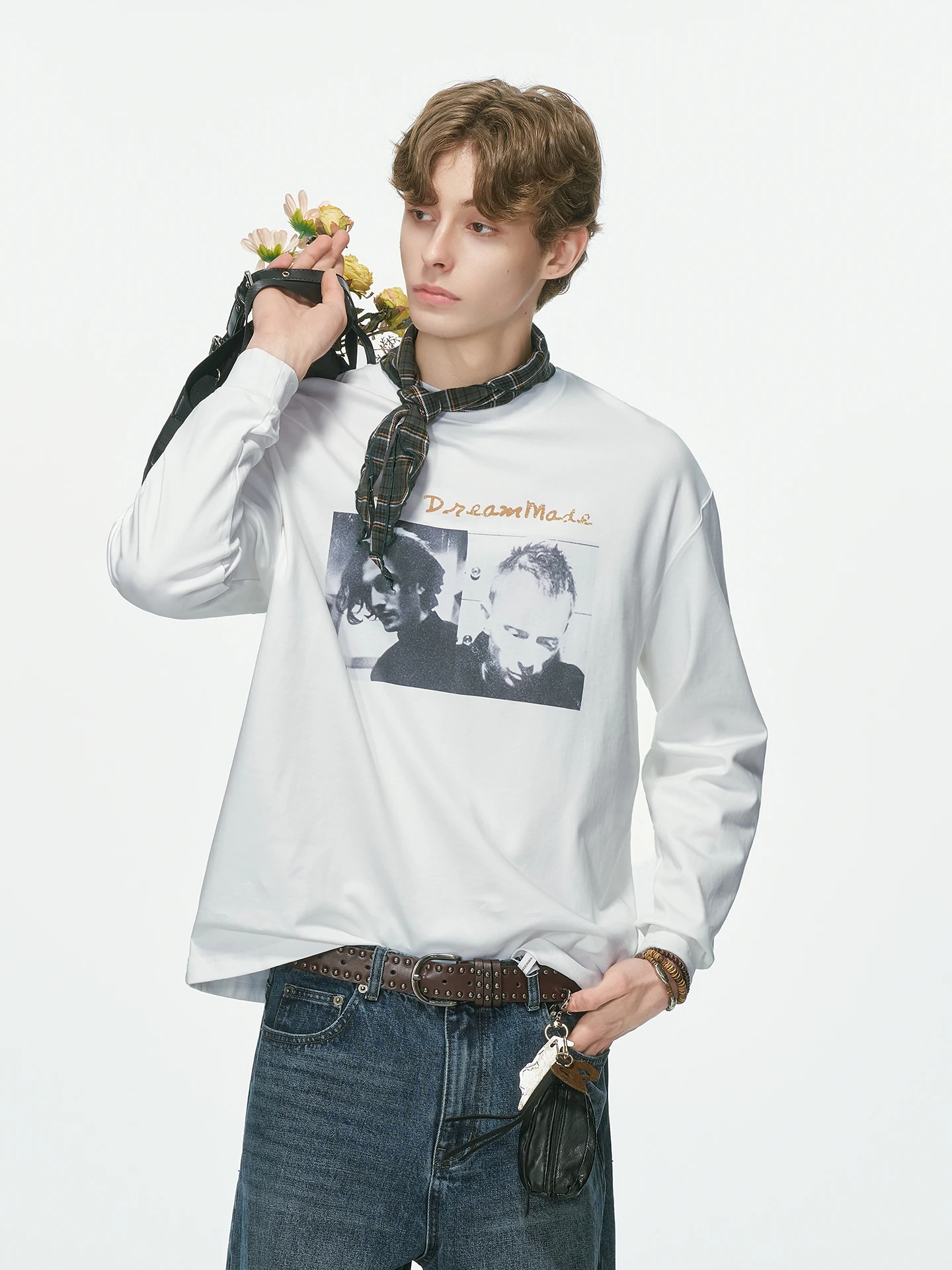 Dream Made American Style round Neck Long Sleeve T-Shirt Men's Base Layer Top Printed Casual Cotton Blend Commute Suitable