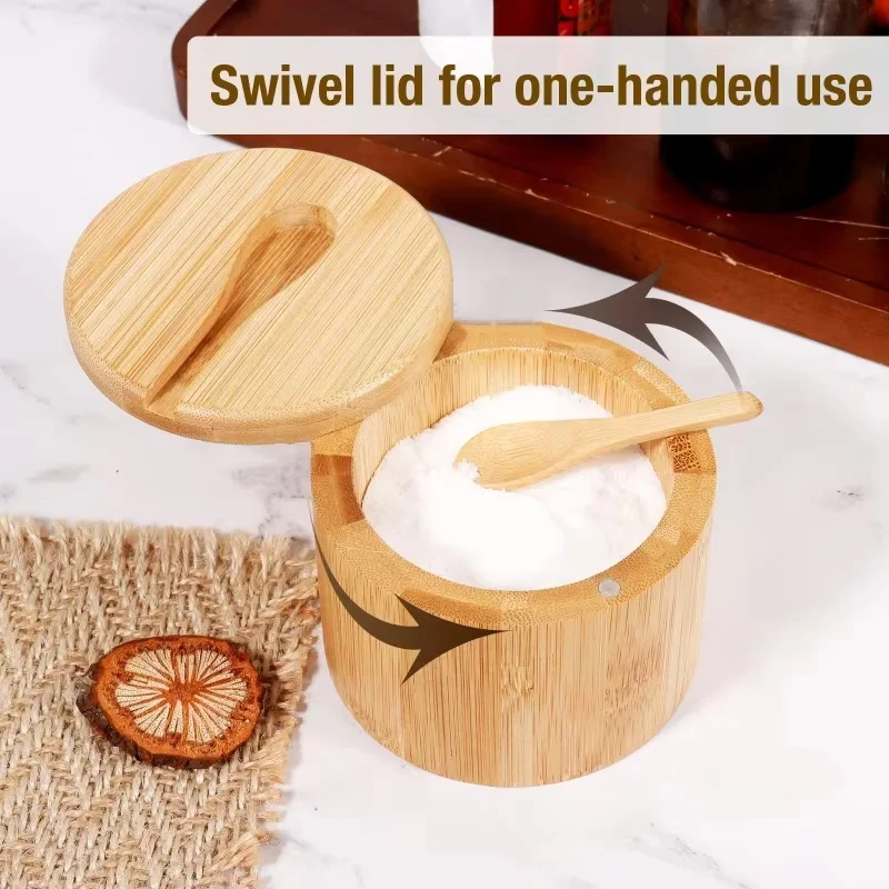 Wooden Bamboo Salt Seasoning Jars Pepper Jar Sugar Container Magnetic Lid Spice Storage Condiment Box Set