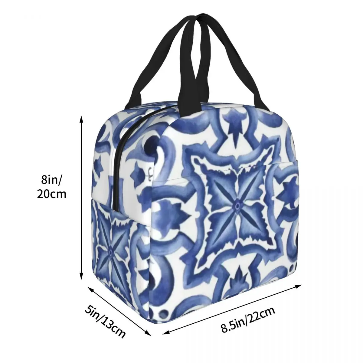 Blue Ornate Floral Mediterranean Sicilian Tile Lunch Bags Insulated Bento Box Lunch Tote Leakproof Picnic Bag Cooler Thermal Bag