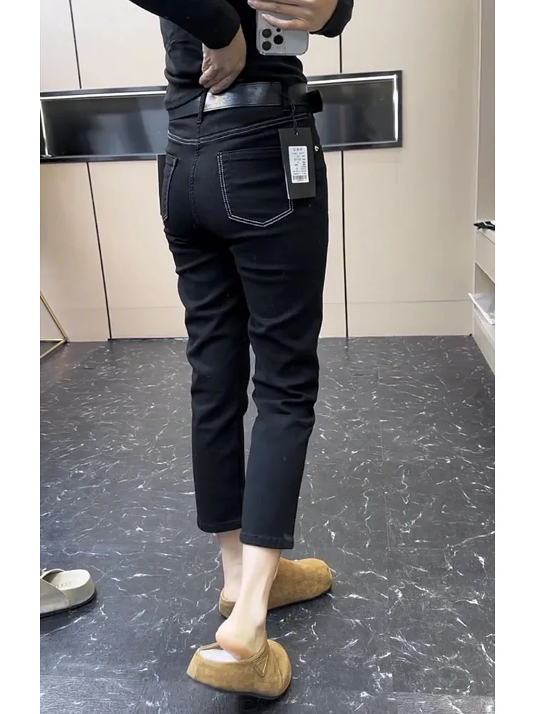 

Slimming Denim Jeans Women's Autumn New Sle 2025 Large Size Micro Elastic Eight Parts e Tube Pants Small Size Straight Leg