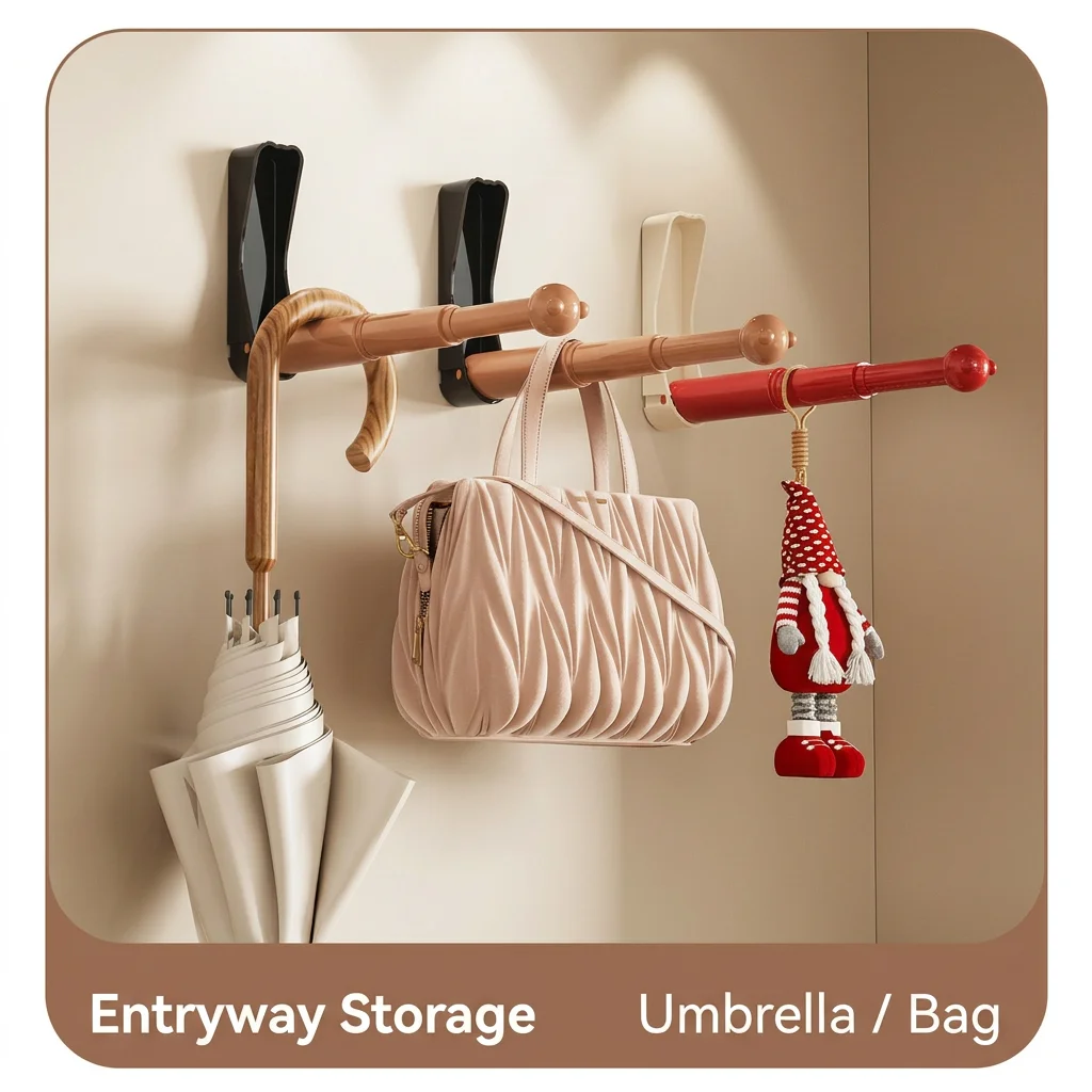 Plastic Hanger Storage No-Drill Adjustable Hanger Holder Retractable Hanger Storage Rack Foldable For Laundry Room Bathroom