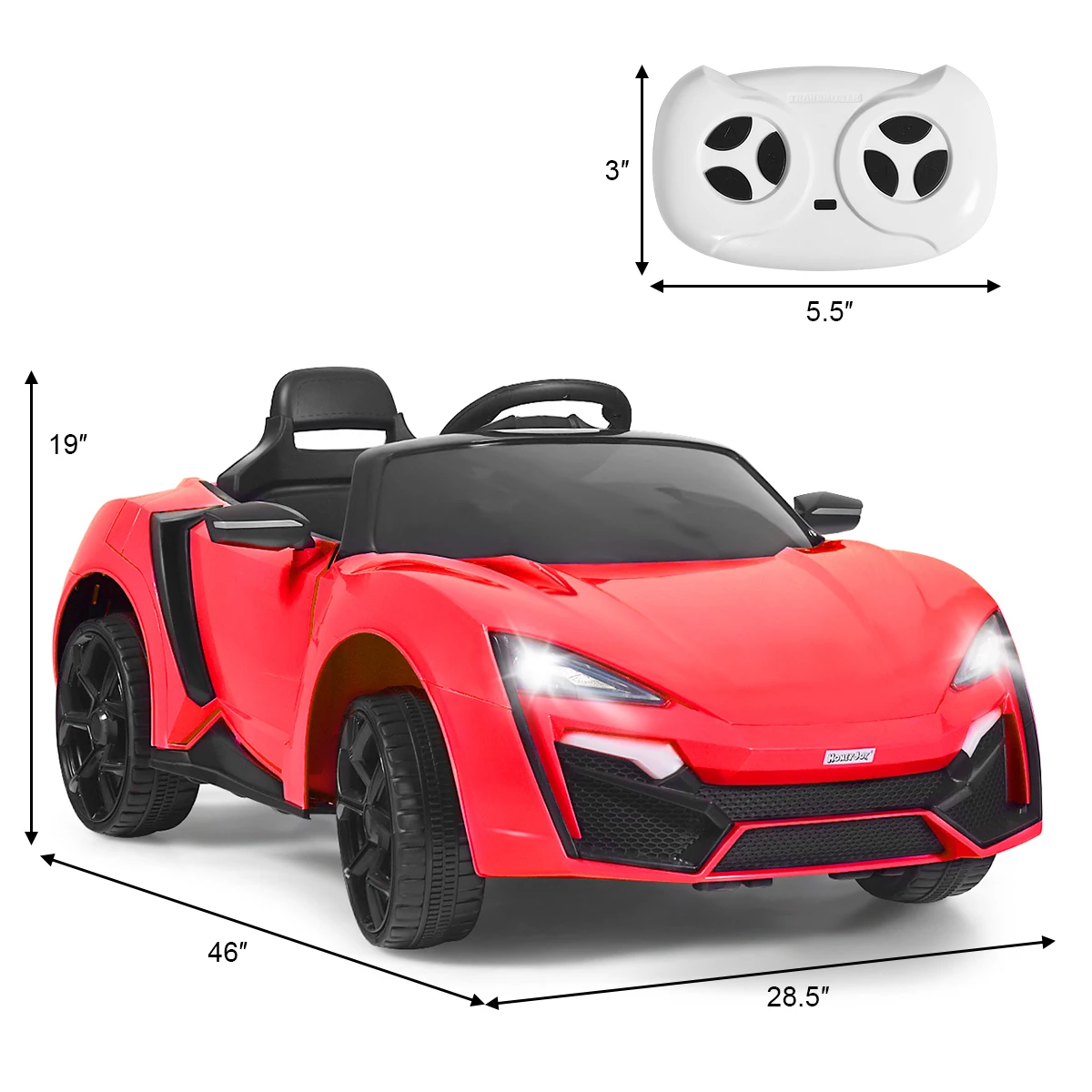 12V Kids Ride On Car 2.4G RC Electric Vehicle w/ Lights MP3 Openable Doors Red