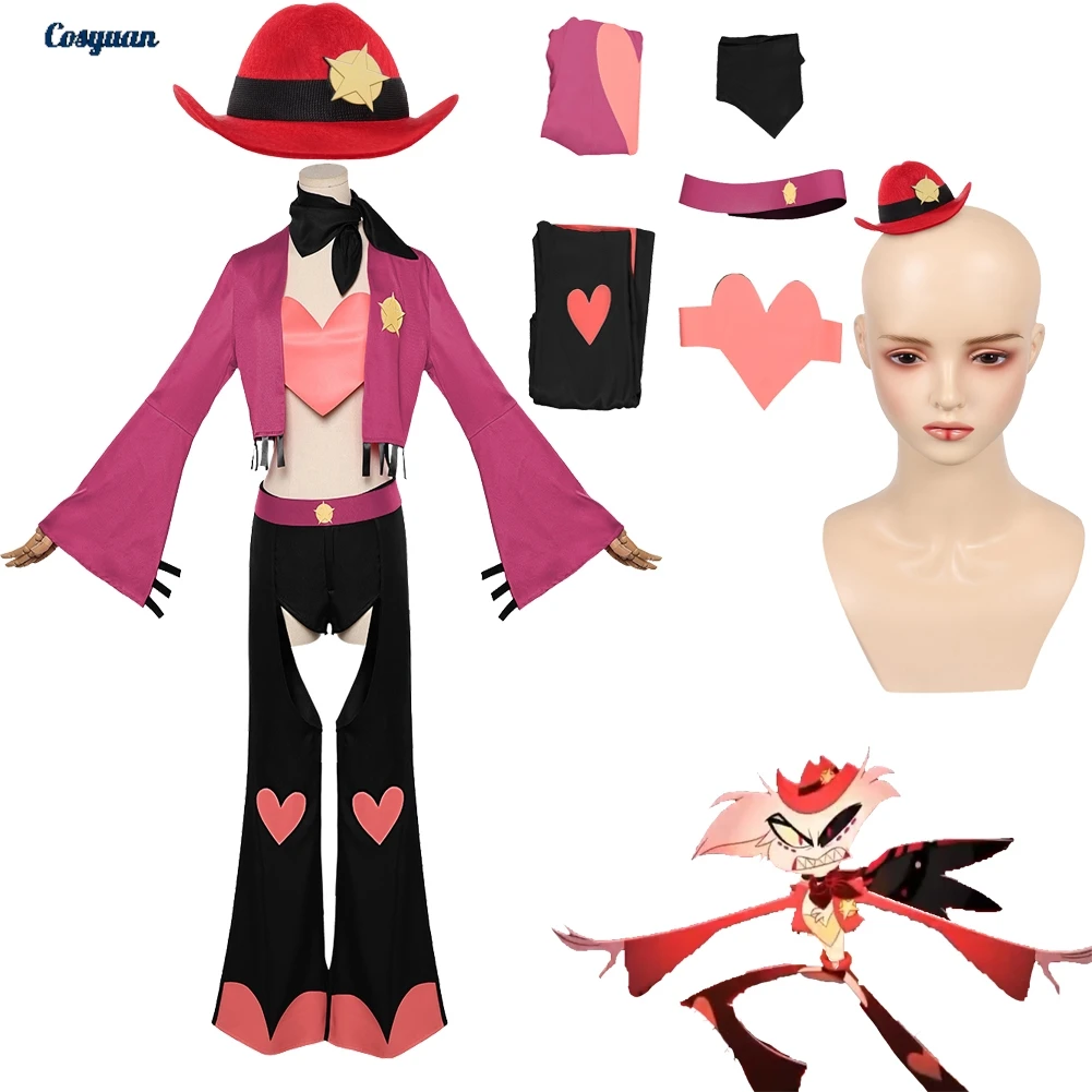 

Hell Inn Angel Dust Одежда для косплея Шляпа Топ Брюки Женщины Взрослые вечерние Маскировка Хэллоуин Костюм Карнавальный костюм для ролевых игр Костюмы