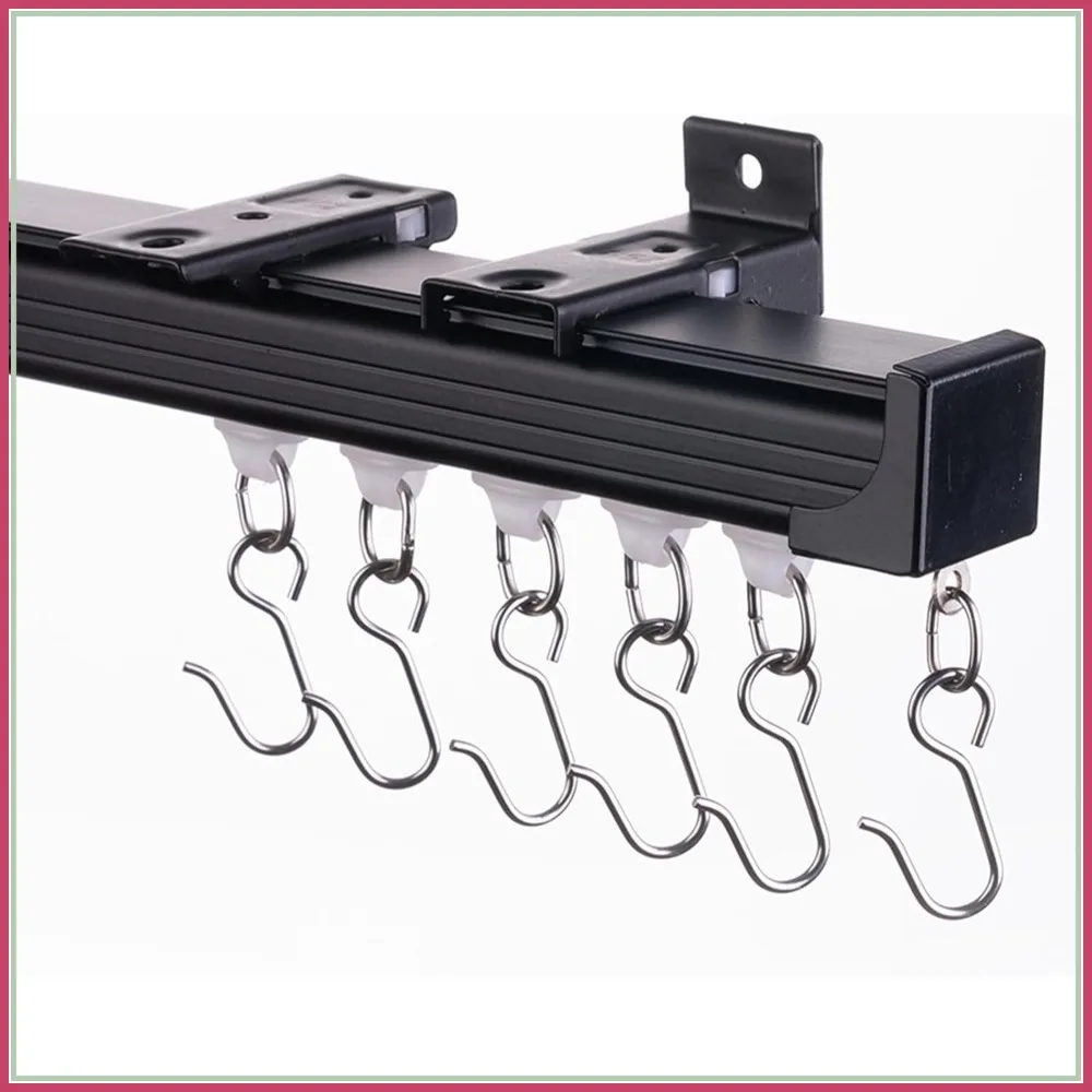 

Adjustable Ceiling Curtain Track 6-9ft, Heavy Duty Aluminum Rail with Roller Hooks, Black