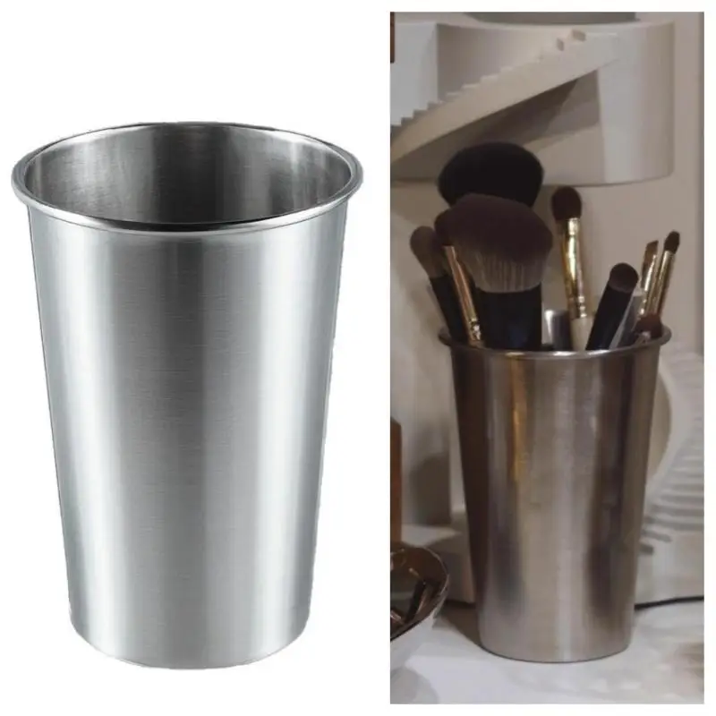 Stainless Steel Pen Holder Storage Cup For Bedroom Bathroom Desk Office - Brush Makeup Organizer Home Container