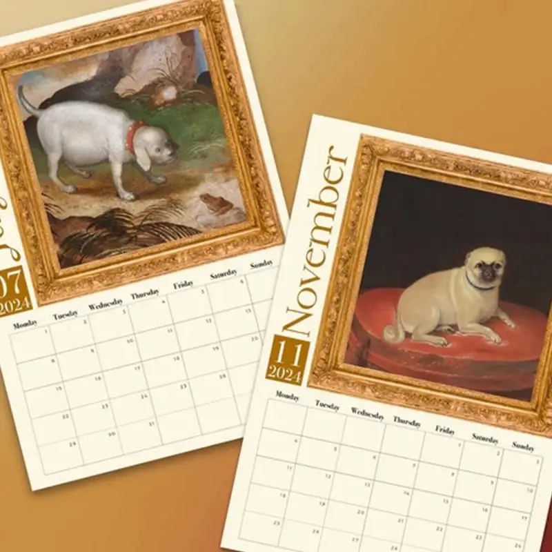 Dog 2024 calendario da parete calendari per cani unici retrò 2024 accessori divertenti per il nuovo anno decorazioni da parete per scuole case camere da letto Dorms