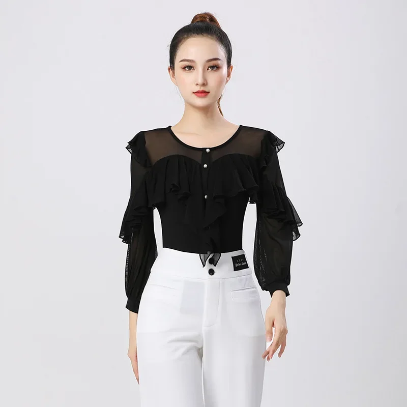

Customized National Standard Modern Dance Top Women's Dancer Practice Long Sleeve Dance Dress Adult Latin Dance Suit
