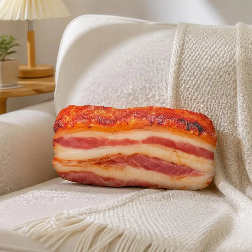 Realistic Pork Belly Plush Pillow Bacon Slice Shaped Cushion Foodie Barbecue Gift Irregular Stuffed Throw Pillow Home Decor