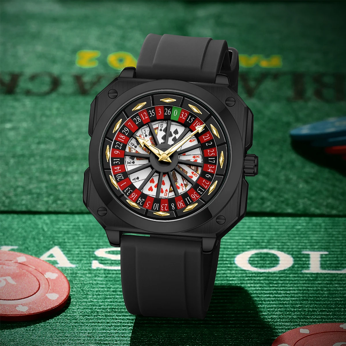 2025 Nuovo orologio da uomo con roulette VA VA VOOM Marchio originale sportivo stile moda cinturino in silicone luce notturna orologio da regalo quadrato per uomo