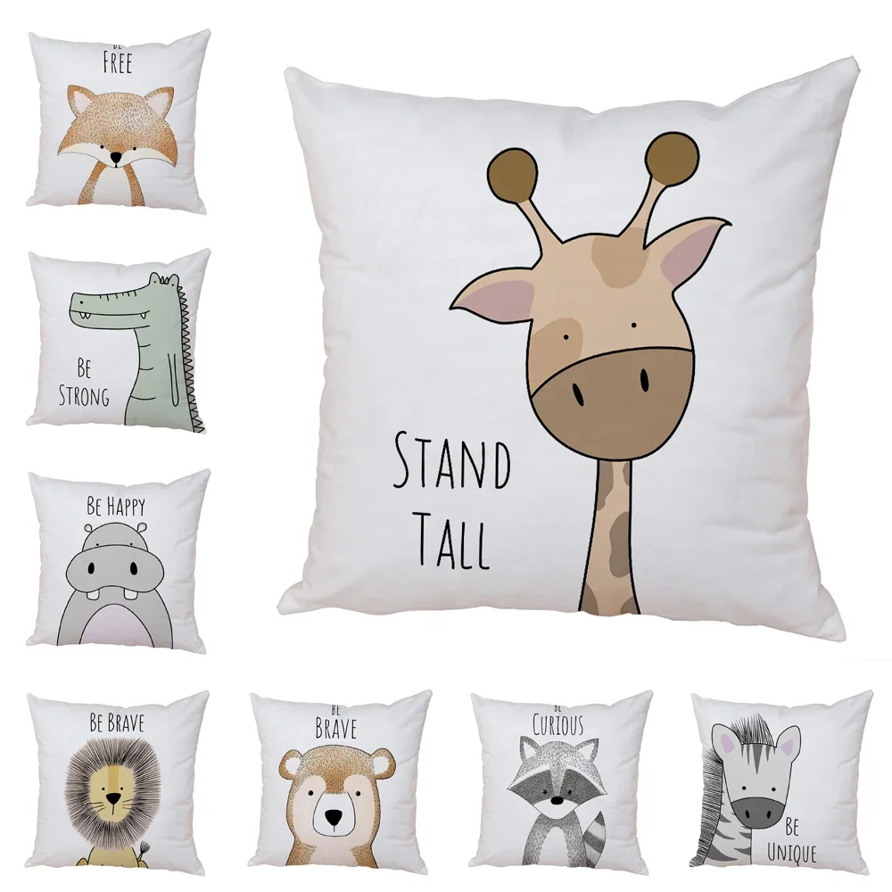 Nordic Zebra Hippo Giraffe Lion Crocodile Pillow Case Decor Animal Cushion Cover for Sofa Home Peach Skin Pillowcase 45x45cm