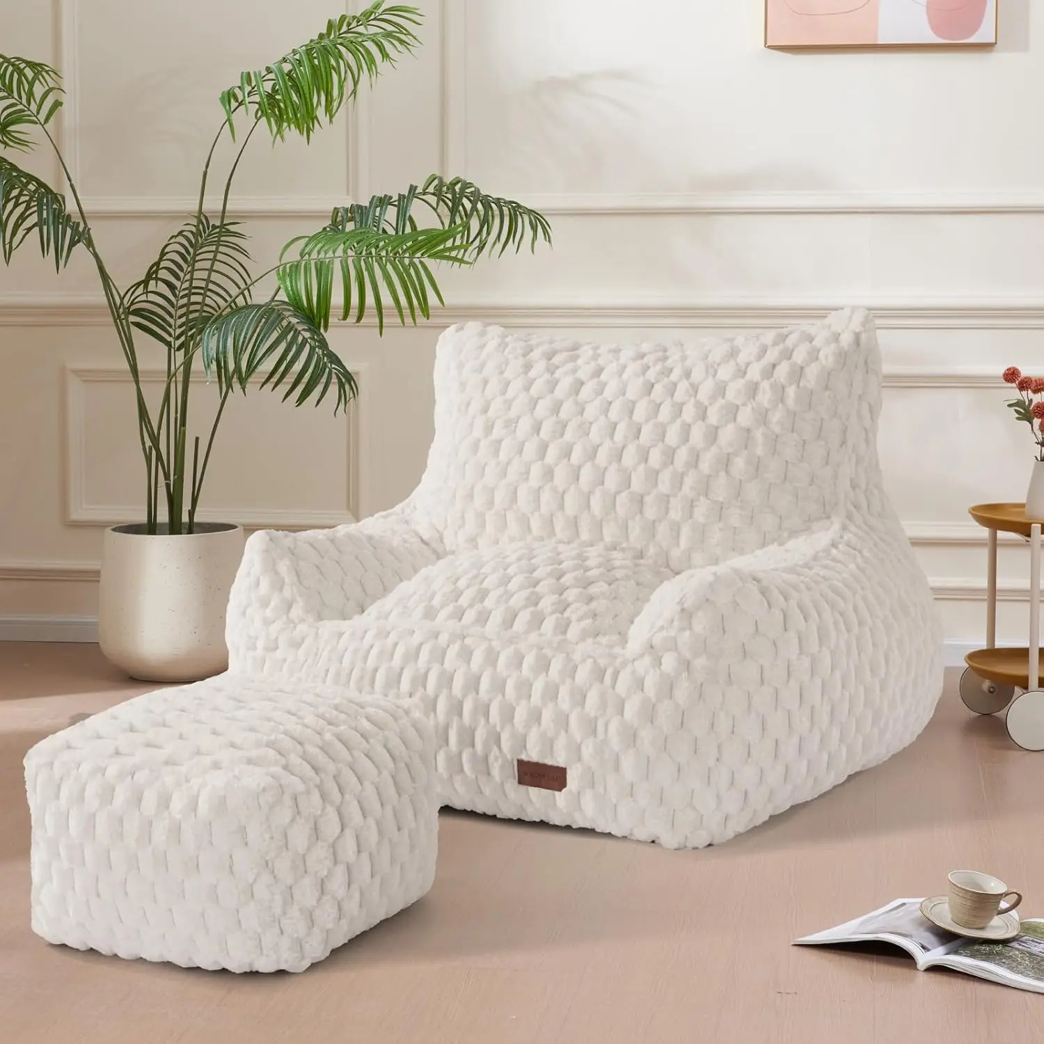 

Bean Bag Chair with Ottoman, Modern Giant Bean Bag Couch Sofa with Footstool, Lounge Large Bean Bag Chairs for Adults Teens, Com