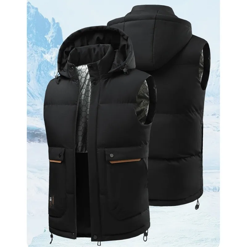 

Winter Thicken Casual Vests Men Graphene Self-heating Waterproof Detachable Hat Multi Pocket Waistcoat Man Jogger Outwear Vest