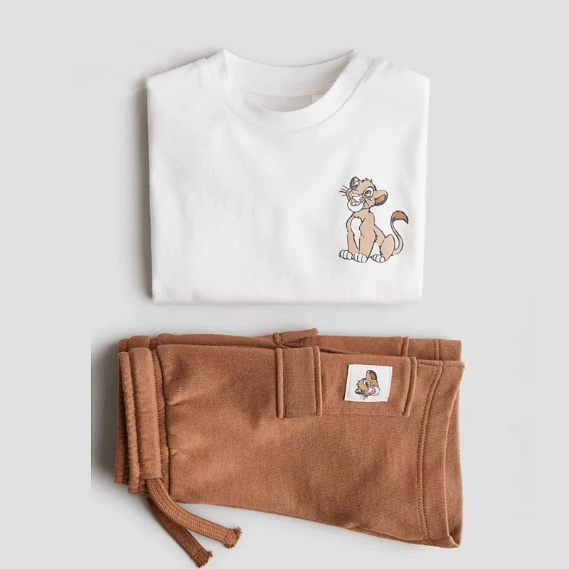 Boys Child Short Sleeve 2PCS Cartoon Lion T-shirt+Shorts Trendy Summer Clothes Set Sports Casual Wear Kids Tops All-match Shorts