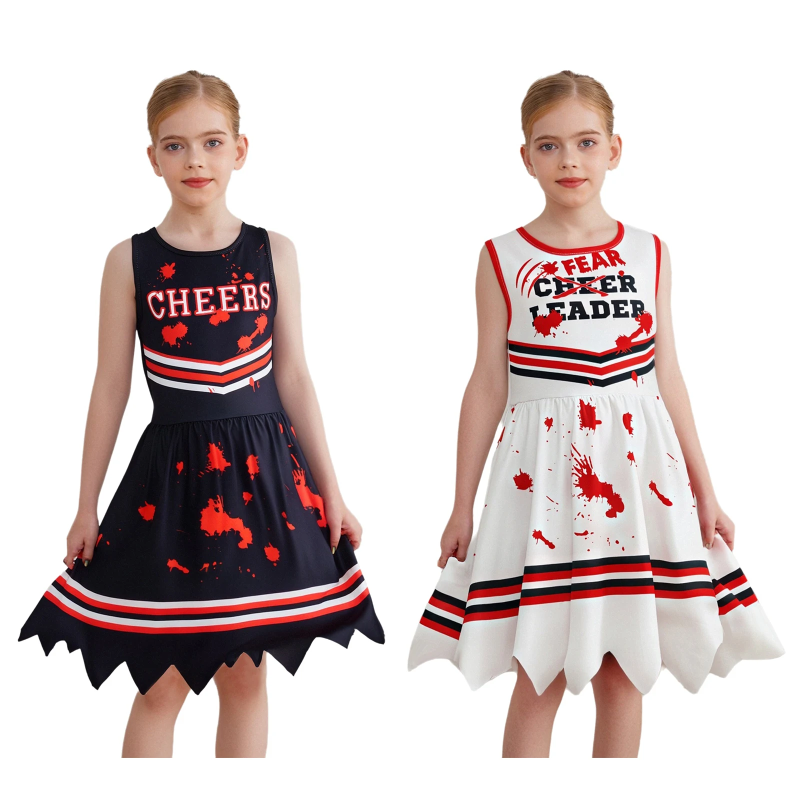 Halloween Noël enfants fille effrayant sang éclaboussures Costume réglable jupe à volants confort ajustement robe de jeu de rôle pour les événements effrayants