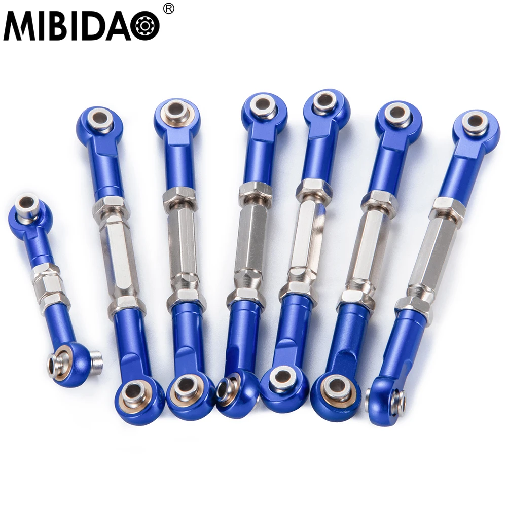 MIBIDAO 7Pcs Aluminum Link Rod Adjustable Steering Linkage Sets For 1/10 SLASH 4x4 2wd RC Crawler Car Parts