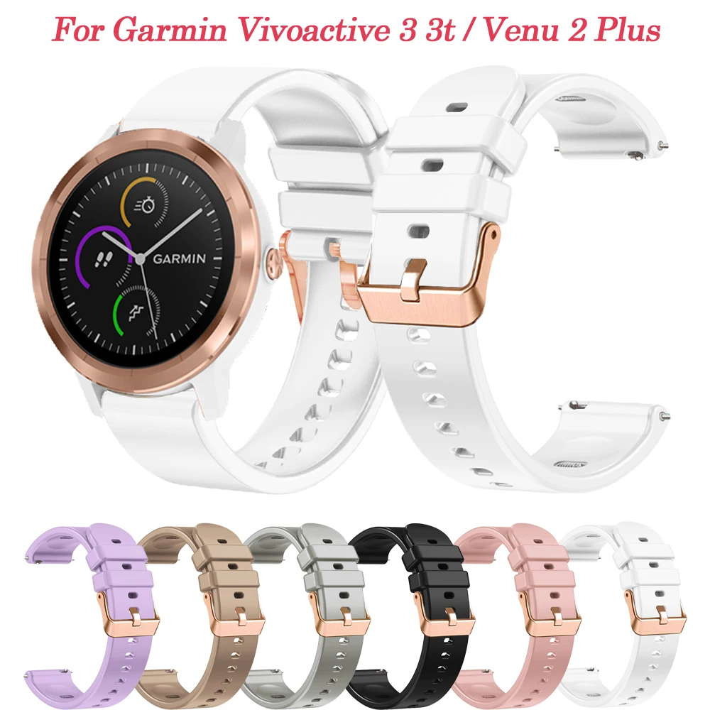 Vivoactive 3 Smart Watch Strap Bracelet For Garmin Venu 2 Plus SQ 2 Forerunner 245 645 Silicone Rose Gold Buckle 20mm Wristbands