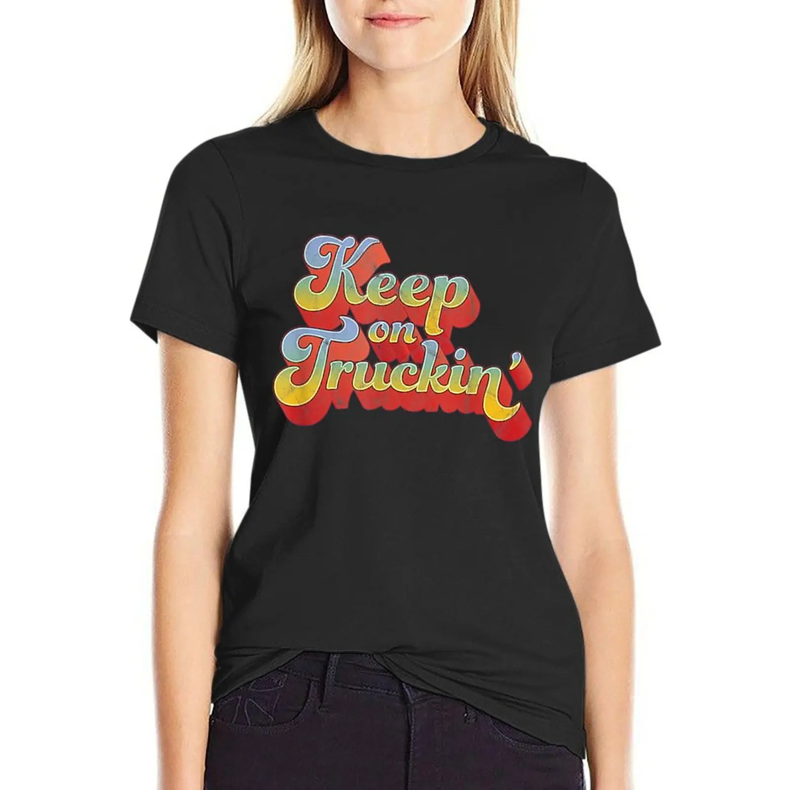 

Distressed Keep on Truckin' Shirt 70s T-Shirt cute tops anime clothes female Woman fashion