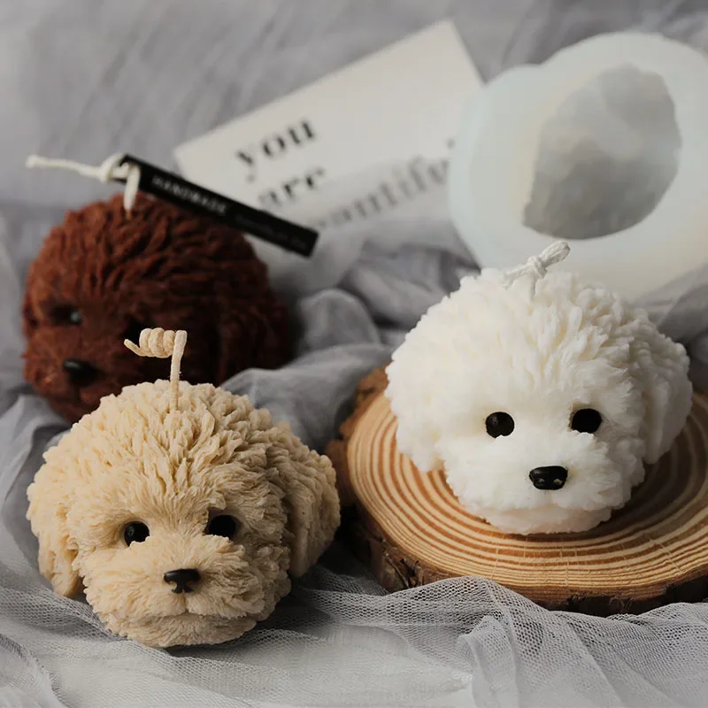 DIY Handmade Candle Plaster Making Resin Crafts Teddy Dog Head Silicone Candle Mold  Aromatherapy Form Plaster Molds