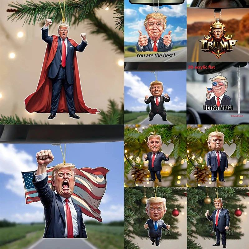 1-20pcs Trump-Inspired Acrylic Christmas Decor Hanging Ornament for Car and Tree Perfect Holiday Gift Funny Cartoon Pendant ﻿